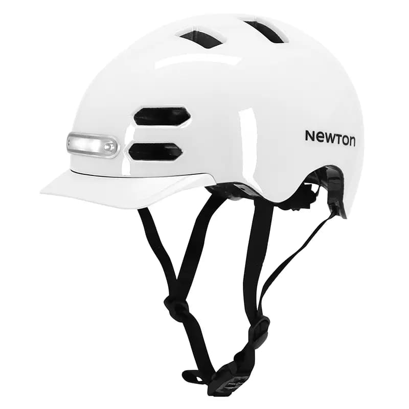 Casque vélo adulte Newton urbain-city V4 blanc brillant in-mold avec visière taille 58-61 éclairage intégré boucle Fidlock 3